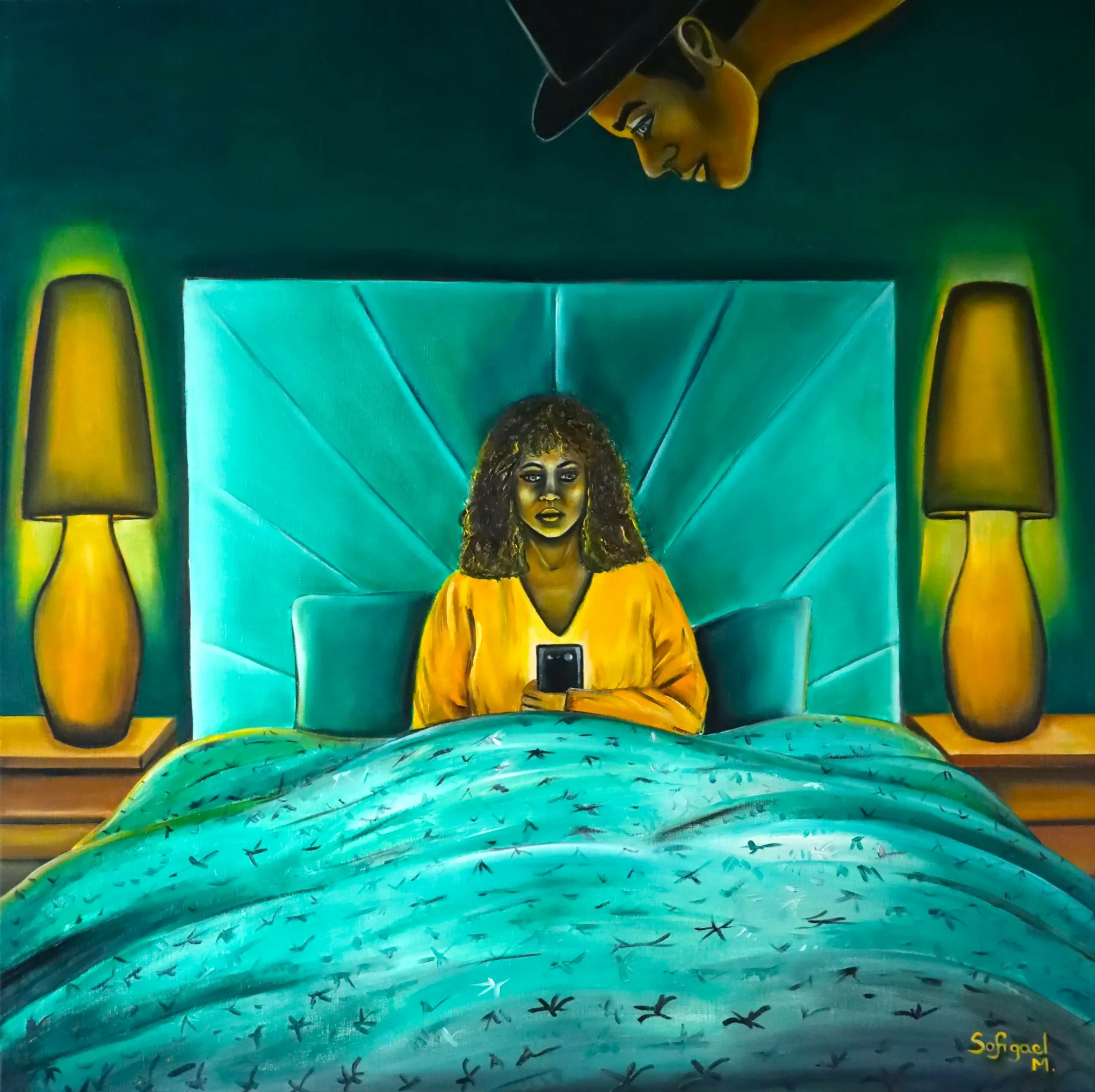 Insomnie II L'homme au chapeau noir - Sofigael M. - Huile sur lin - 80 x 80 cm