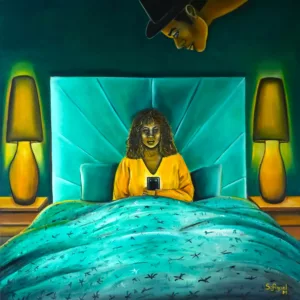 Insomnie II L'homme au chapeau noir - Sofigael M. - Huile sur lin - 80 x 80 cm