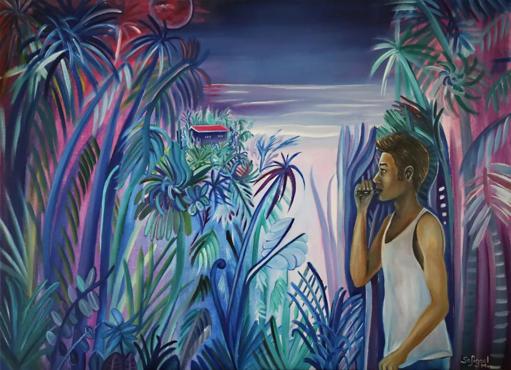 Vape de minuit à Nebula Bay - Sofigael M. - Huile sur lin - 73 x 100 cm