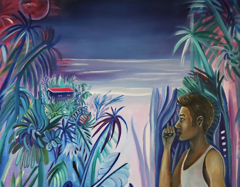 Vape de minuit à Nebula Bay - Sofigael M. - Huile sur lin - 73 x 100 cm
