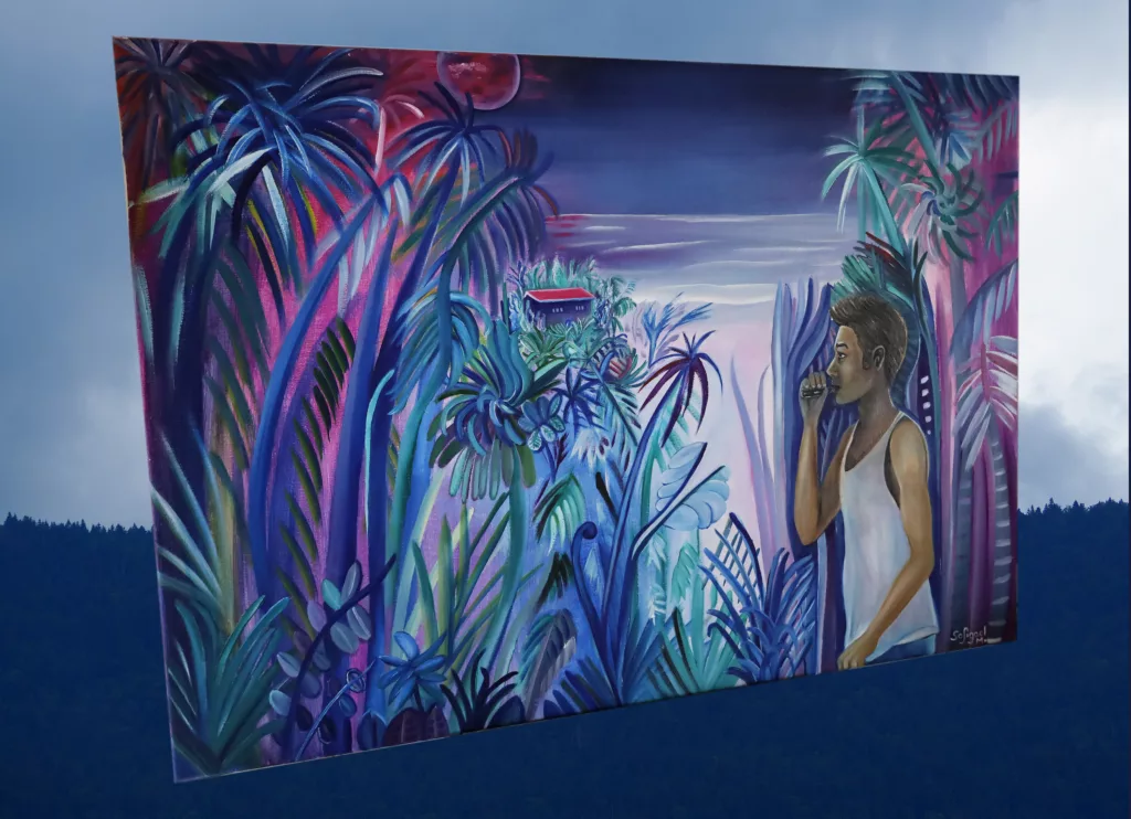Vape de minuit à Nebula Bay - Sofigael M. - Huile sur lin - 73 x 100 cm