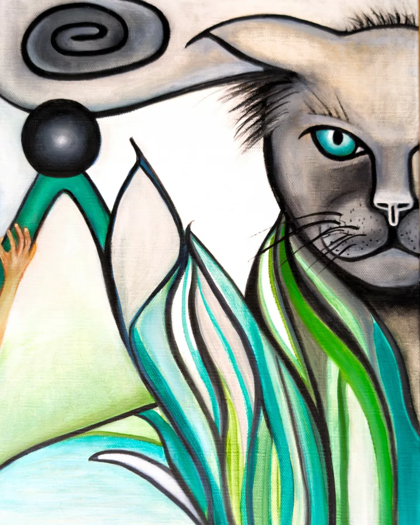 Promenade avec mon chat - Sofigael M. 2025 - Huile sur lin - 50 x 50 cm