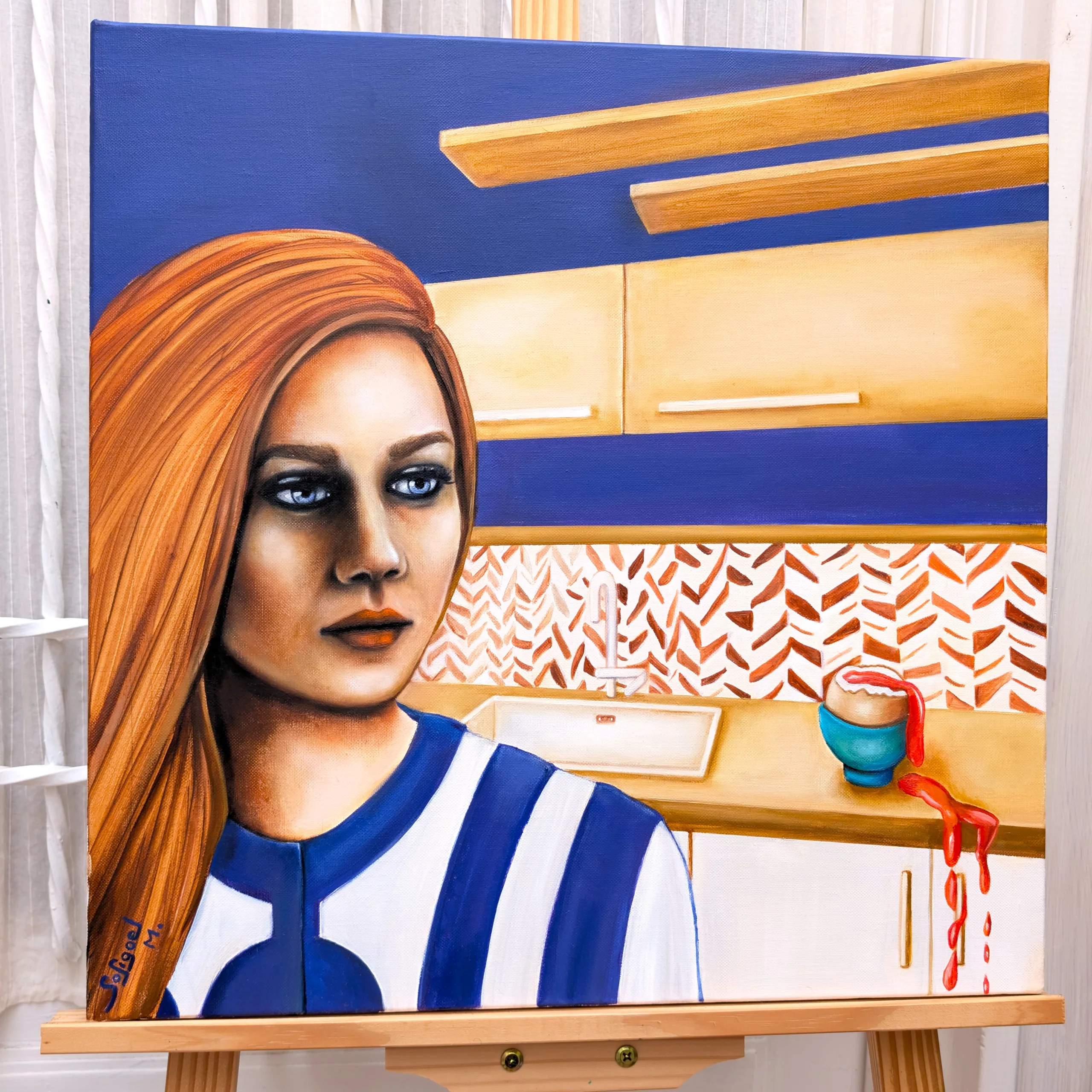 La cuisine - Sofigael M. - Huile sur lin - 50 x 50 cm - 2025