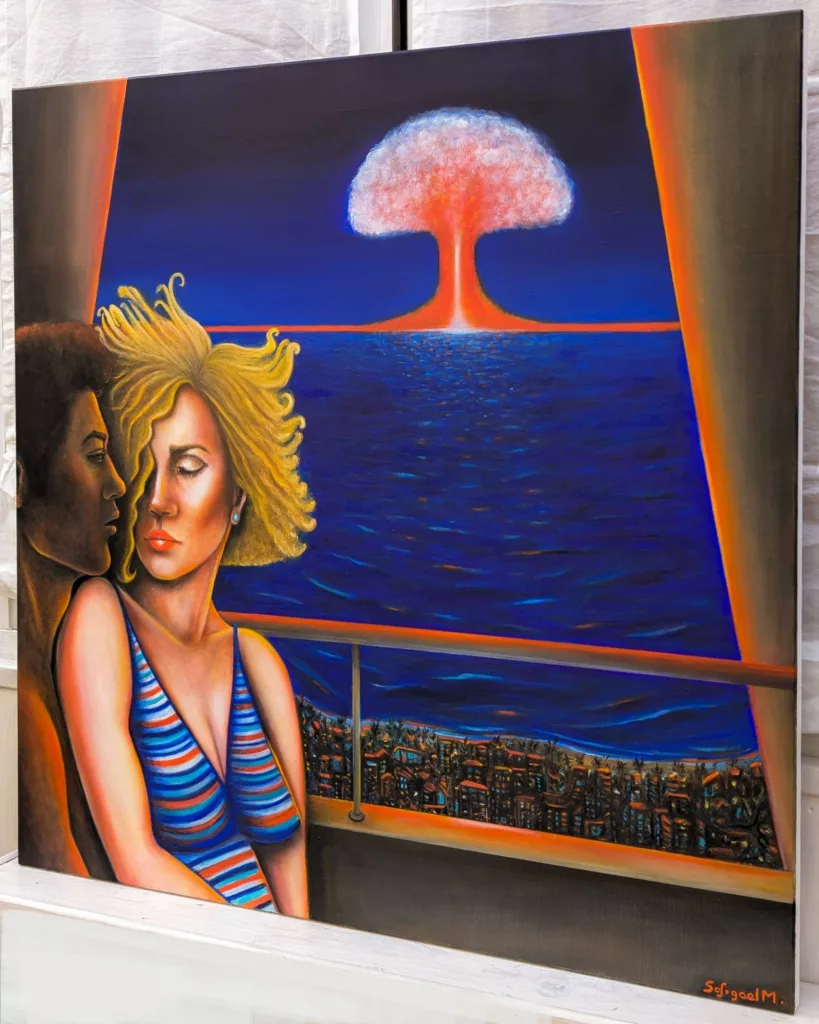Love bomb •_Sofigael M. • 2026 • Huile et acrylique sur lin • 80 x 80 cm