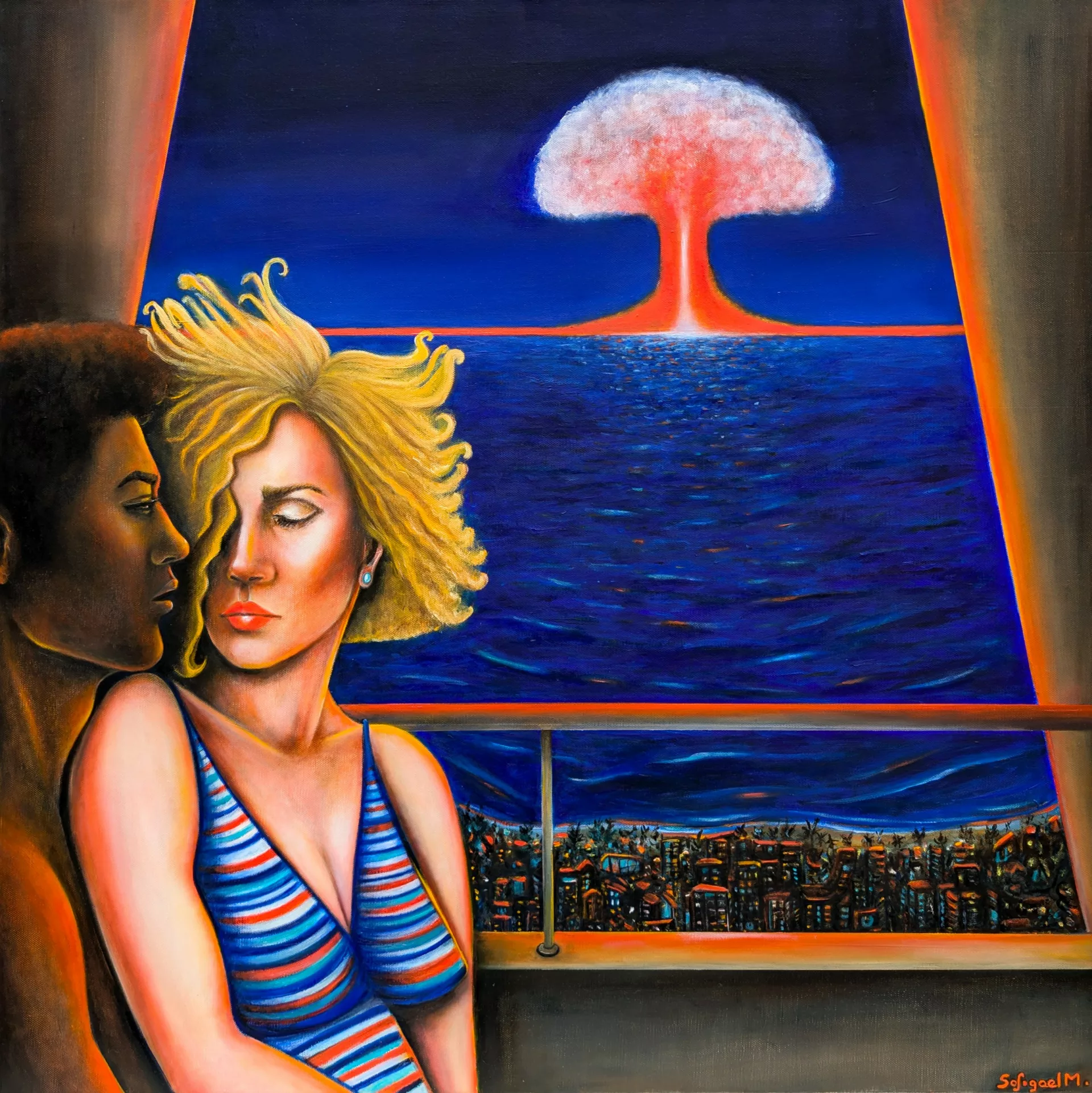 Love bomb •_Sofigael M. • 2026 • Huile et acrylique sur lin • 80 x 80 cm