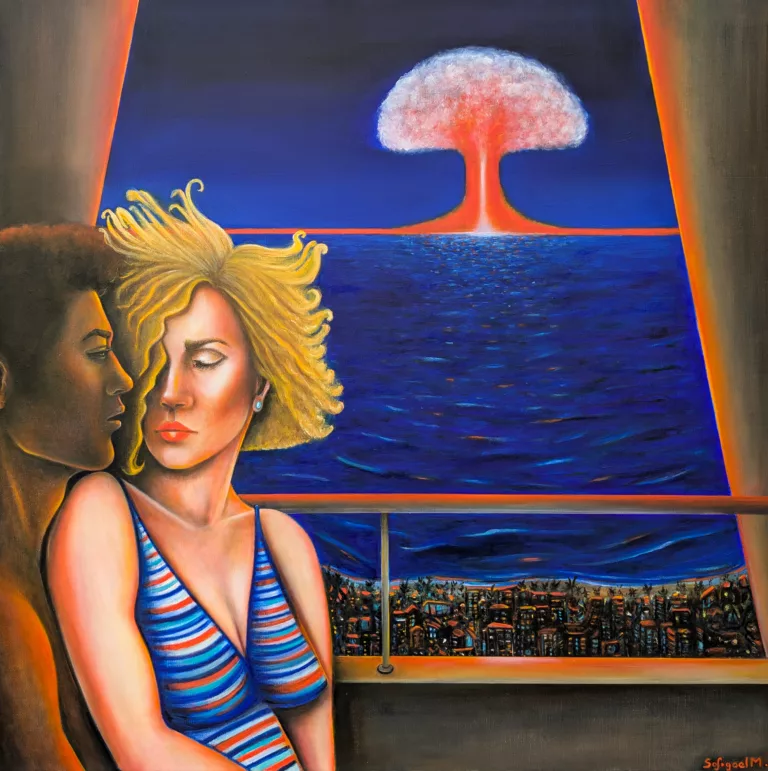 Love bomb •_Sofigael M. • 2026 • Huile et acrylique sur lin • 80 x 80 cm